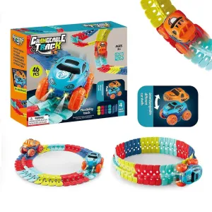 Car Toy Set Changeable Track With Led Lighting Race Car Flexible Rail & Electri
