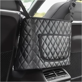 Car Purse Holder Handbag Between Seats, Large Capacity Purse Organizer Front Seat Storage Bag, Auto Seats Leather Handbag Holder Pocket with Buckle Straps, Car Accessories