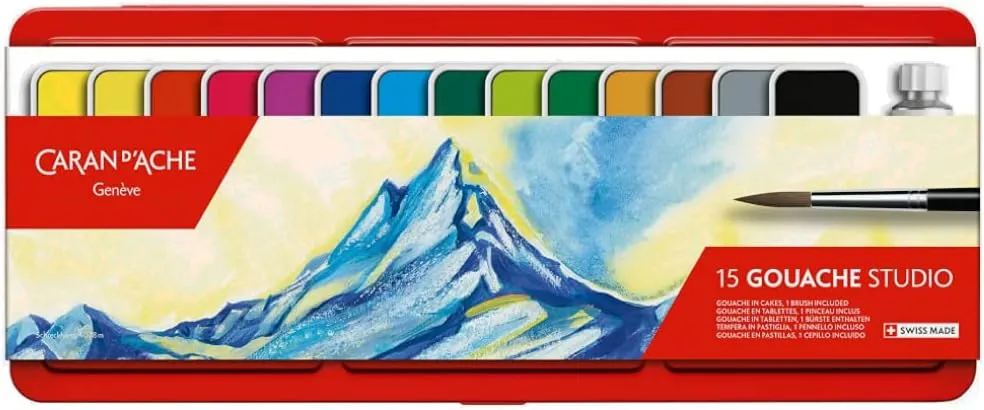 Caran d'Ache Gouache Studio 15 Assorted Colors Set in Metal Tin