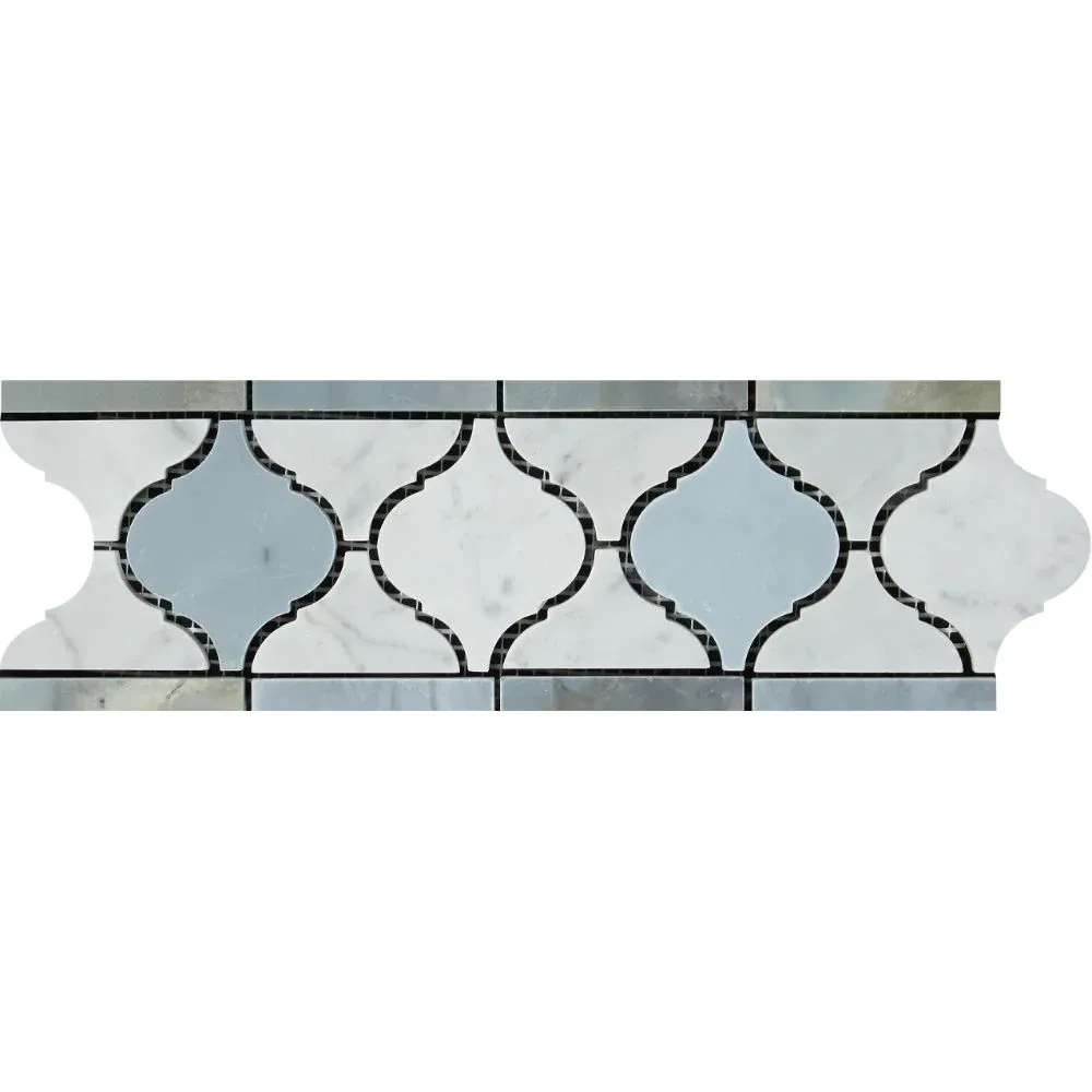 Carrara White Marble Luxury Lantern with Grey Border