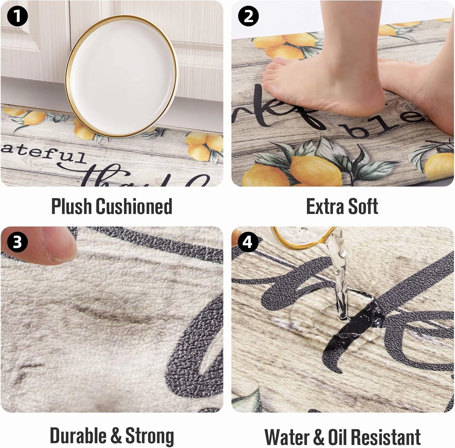 Carvapet Kitchen Floor Mats 2Pcs, Anti Fatigue Kitchen Rugs and Mats Farmhouse Lemons Non-Skid Cushioned Floor Comfort Mat for Kitchen, Doorway, Sink, Laundry, 17"x27" 17"x47"