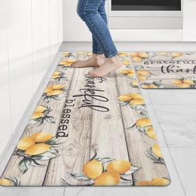 Carvapet Kitchen Floor Mats 2Pcs, Anti Fatigue Kitchen Rugs and Mats Farmhouse Lemons Non-Skid Cushioned Floor Comfort Mat for Kitchen, Doorway, Sink, Laundry, 17"x27" 17"x47"