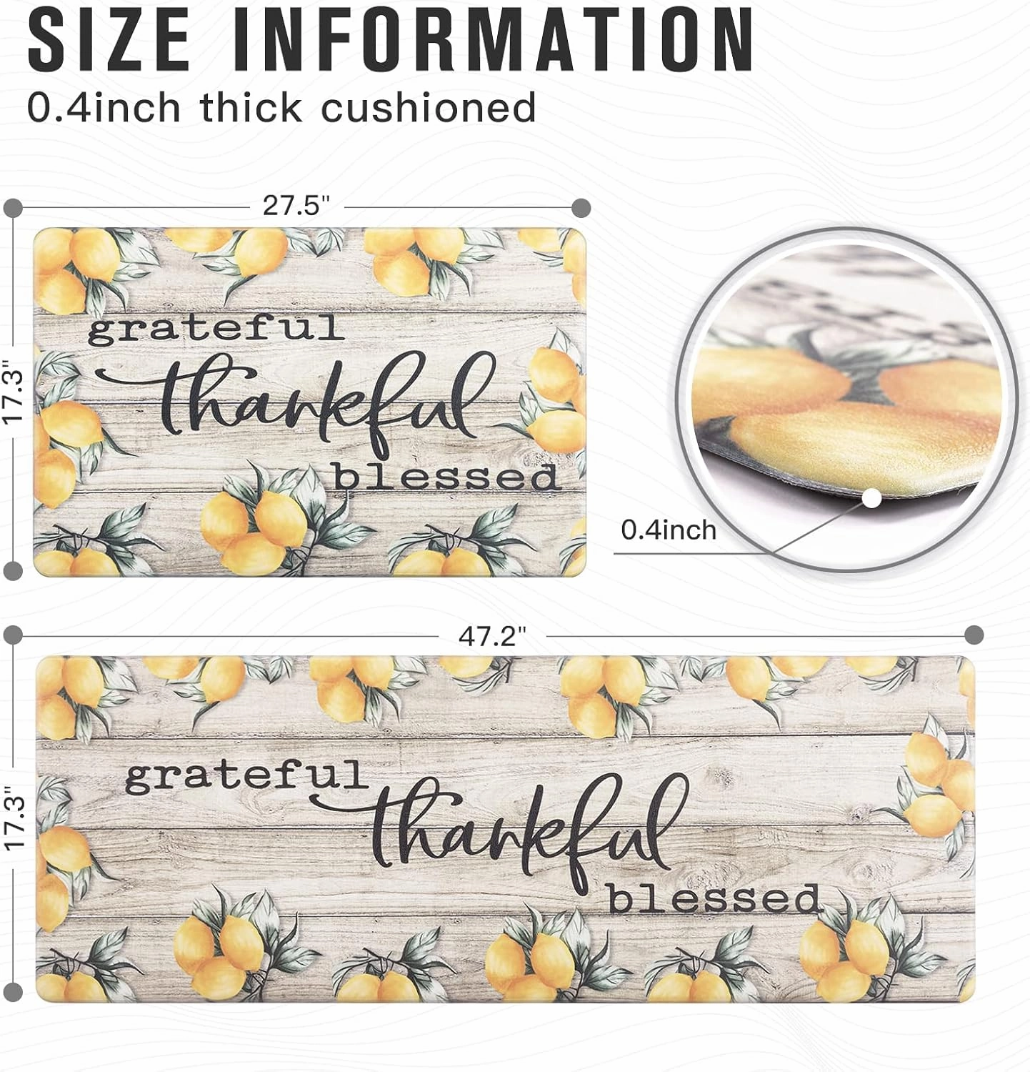 Carvapet Kitchen Floor Mats 2Pcs, Anti Fatigue Kitchen Rugs and Mats Farmhouse Lemons Non-Skid Cushioned Floor Comfort Mat for Kitchen, Doorway, Sink, Laundry, 17"x27" 17"x47"
