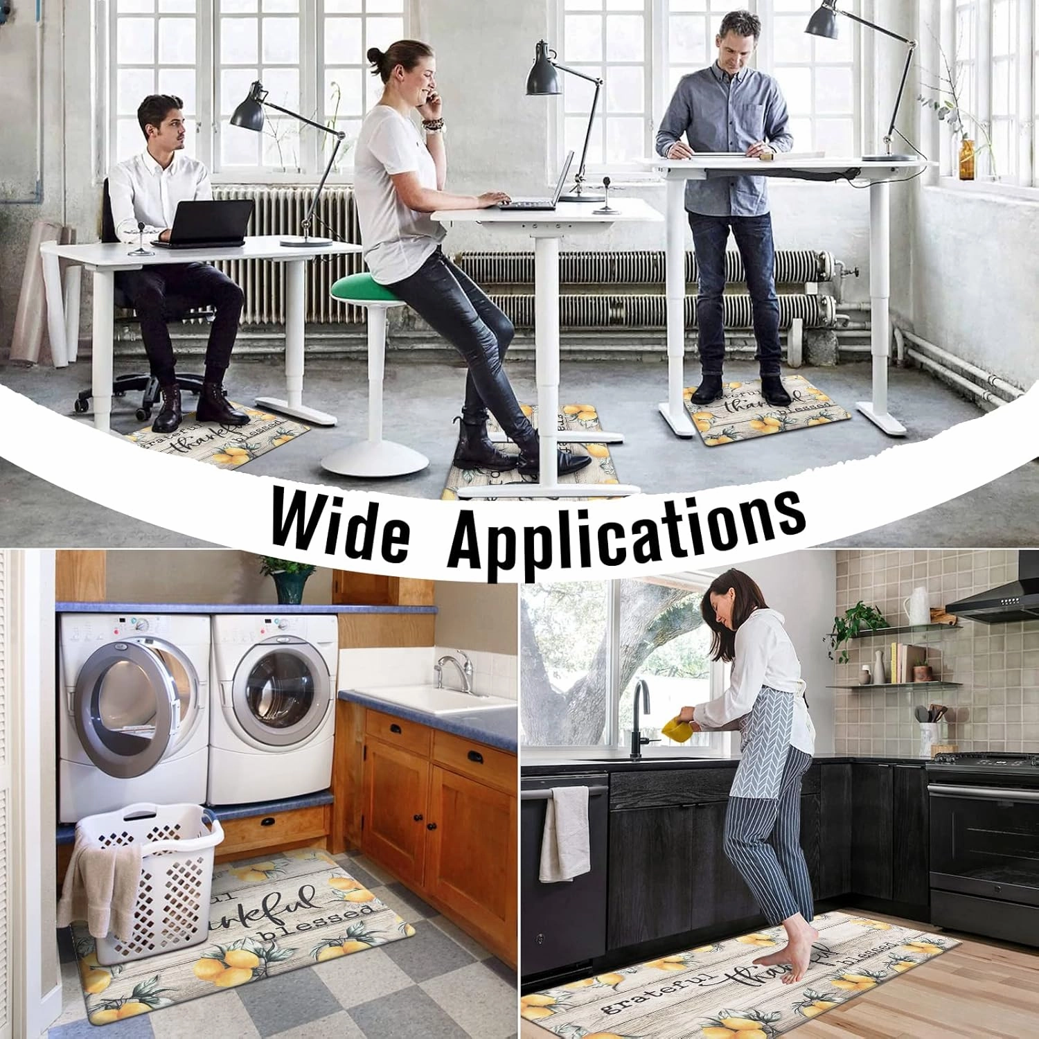 Carvapet Kitchen Floor Mats 2Pcs, Anti Fatigue Kitchen Rugs and Mats Farmhouse Lemons Non-Skid Cushioned Floor Comfort Mat for Kitchen, Doorway, Sink, Laundry, 17"x27" 17"x47"