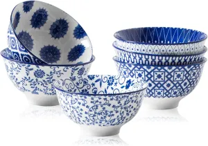 Ceramic Dessert Bowls Set - 12 Oz Small Ice Cream Bowl 4.75 Inch Cereal Bowls for Fruit, Snack, Side Dishes, Dipping Sauce - Microwave Dishwasher Safe - Set of 6 - Vintage Blue