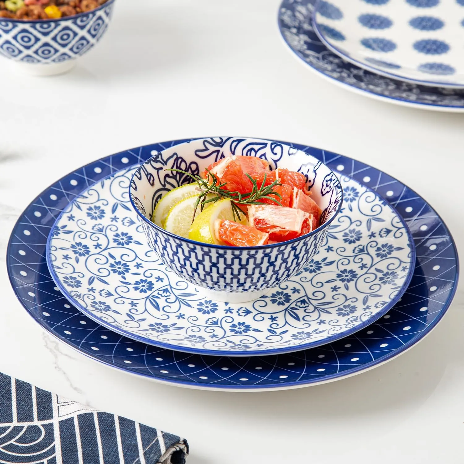 Ceramic Dessert Bowls Set - 12 Oz Small Ice Cream Bowl 4.75 Inch Cereal Bowls for Fruit, Snack, Side Dishes, Dipping Sauce - Microwave Dishwasher Safe - Set of 6 - Vintage Blue