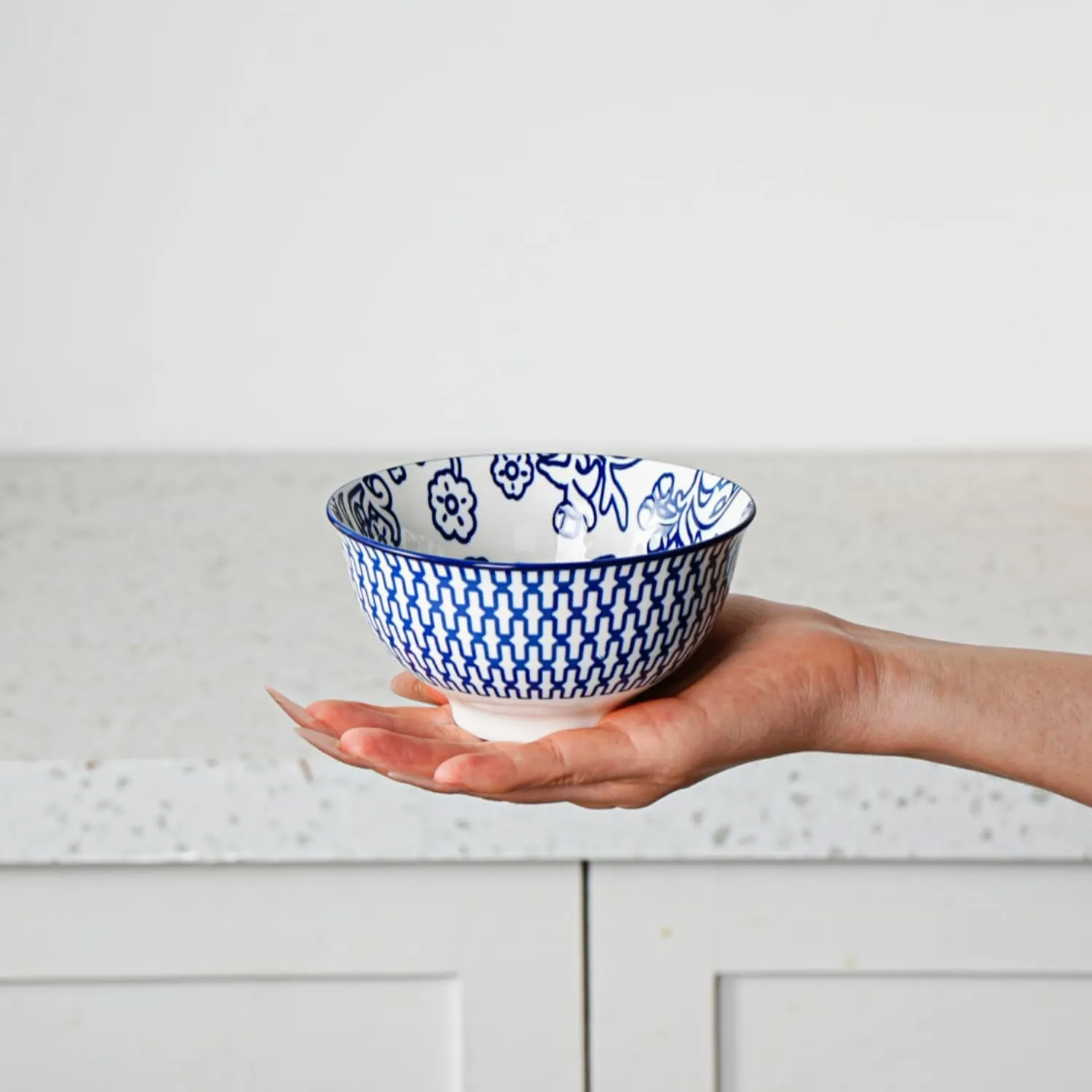 Ceramic Dessert Bowls Set - 12 Oz Small Ice Cream Bowl 4.75 Inch Cereal Bowls for Fruit, Snack, Side Dishes, Dipping Sauce - Microwave Dishwasher Safe - Set of 6 - Vintage Blue