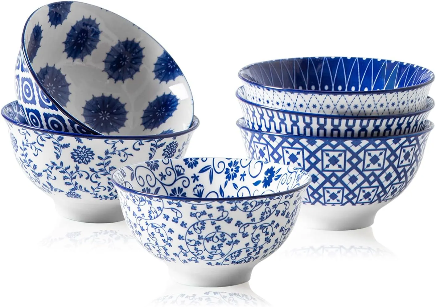 Ceramic Dessert Bowls Set - 12 Oz Small Ice Cream Bowl 4.75 Inch Cereal Bowls for Fruit, Snack, Side Dishes, Dipping Sauce - Microwave Dishwasher Safe - Set of 6 - Vintage Blue
