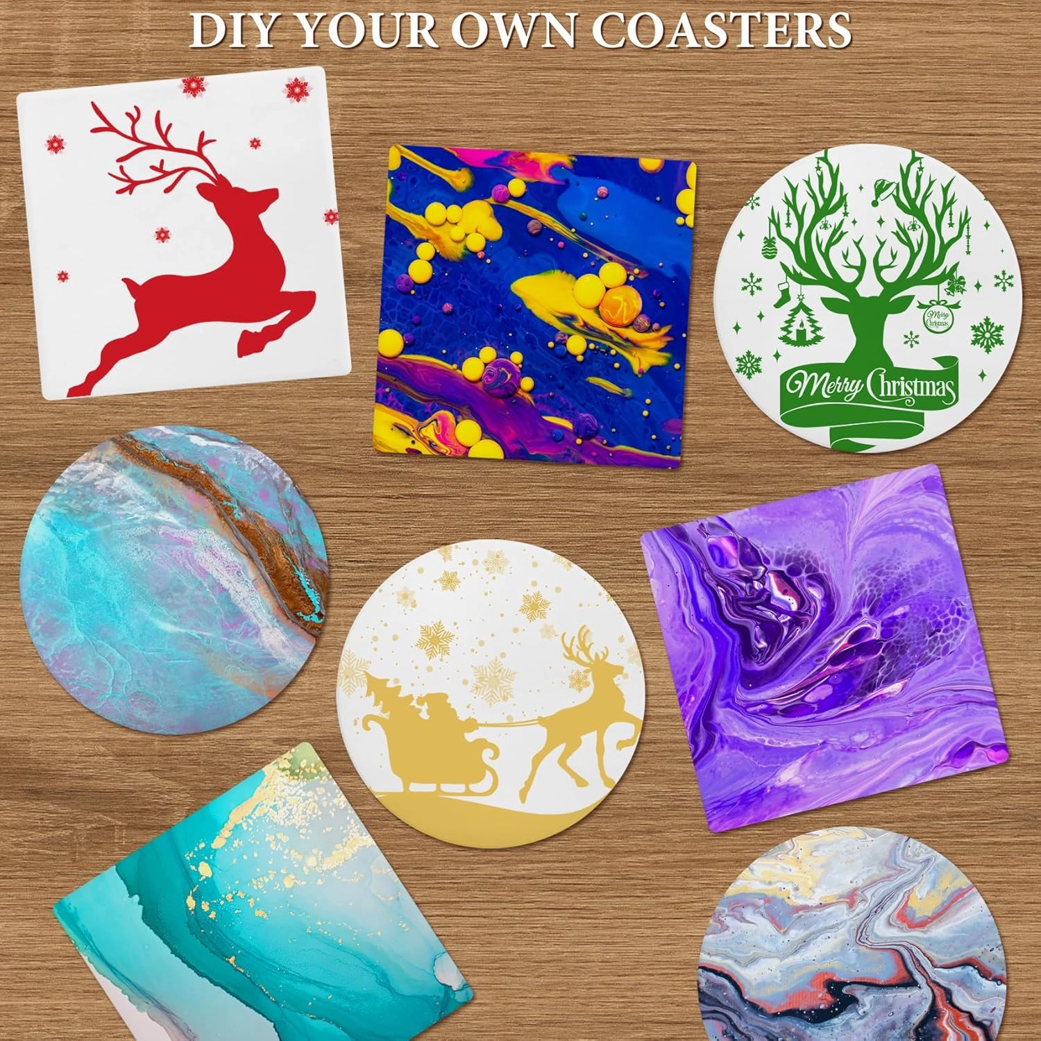 Ceramic Tile for Crafts Coasters, 24 Pack White Tiles Unglazed 4 Inch with 24 Pack Cork Backing Pads Includes Square and Round Ceramic Coasters for DIY Arts Craft Project Coasters