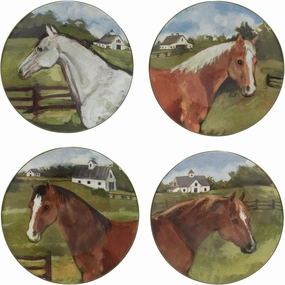 Certified International York Stables 8.5" Salad/Dessert Plates, Assorted Designs, Medium, Multicolor, Set of 4