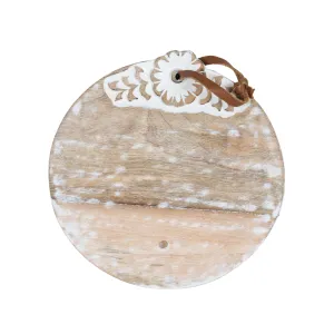 CHARLOTTE SMALL ROUND WHITE FLORAL WOOD CUTTING BOARD (MIN 2)