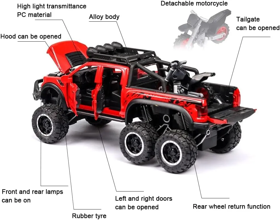 chengchuang Toy Car for Boys, 1/32 Scale Die Cast Metal Cars Toys, Pull Back Toy Car with Sounds and Lights for Kids Gifts (Red)