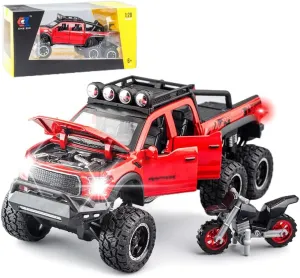 chengchuang Toy Car for Boys, 1/32 Scale Die Cast Metal Cars Toys, Pull Back Toy Car with Sounds and Lights for Kids Gifts (Red)