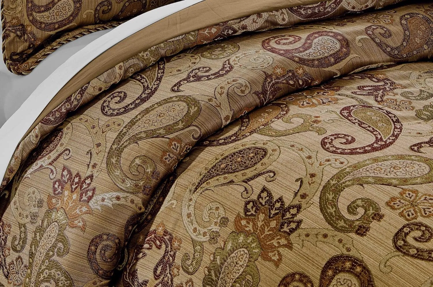 Chezmoi Collection Adelle 7-Piece Paisley Jacquard Embroidered Comforter Bedding Set, Queen Size