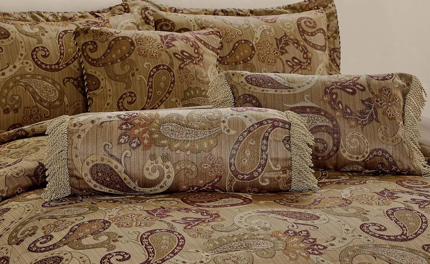 Chezmoi Collection Adelle 7-Piece Paisley Jacquard Embroidered Comforter Bedding Set, Queen Size