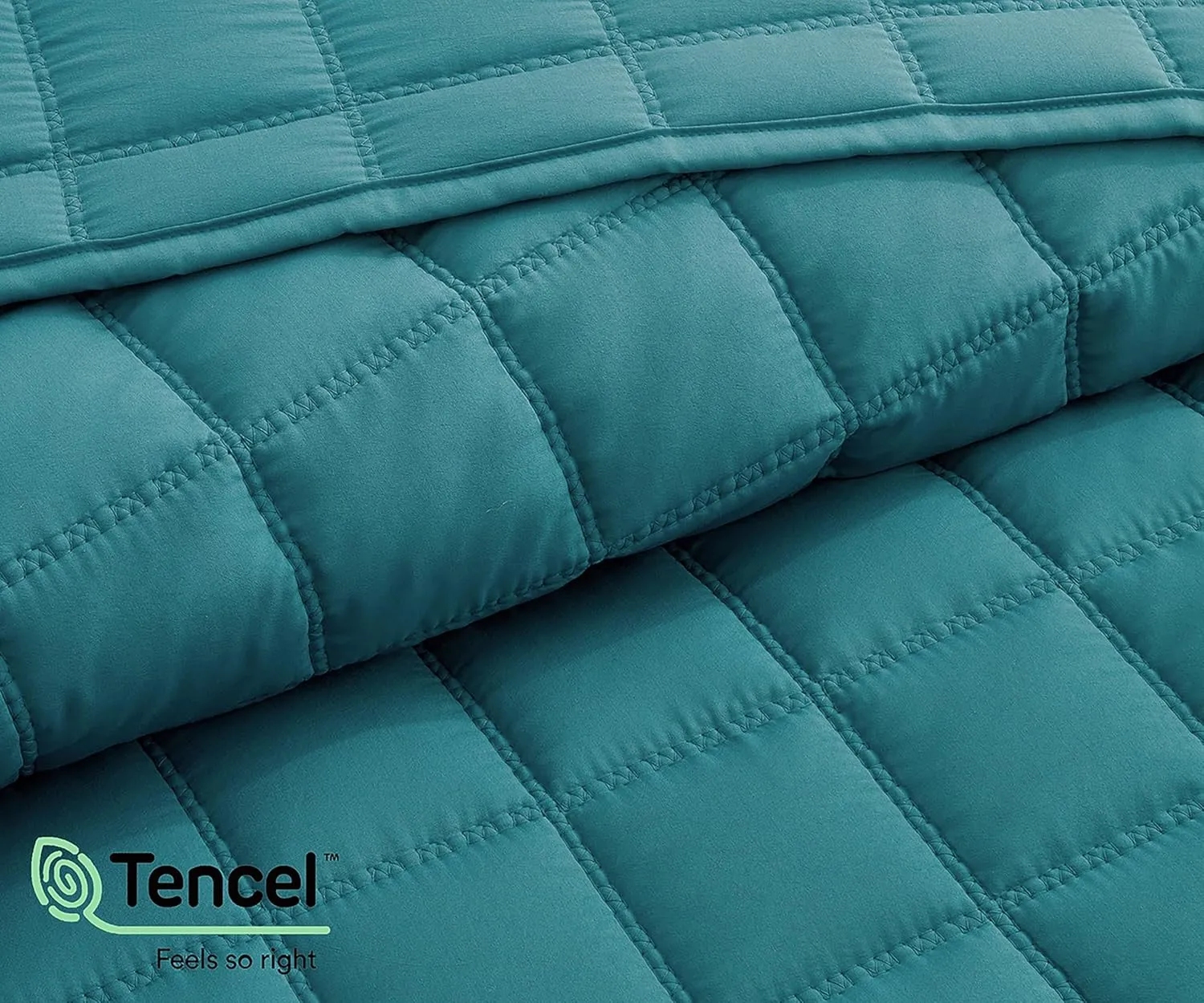 Chezmoi Collection Tencel Modal Blend Quilt Set Queen Size, Teal - Lightweight Soft Bedspread Detailed Square Stitched Quilt for All Seasons