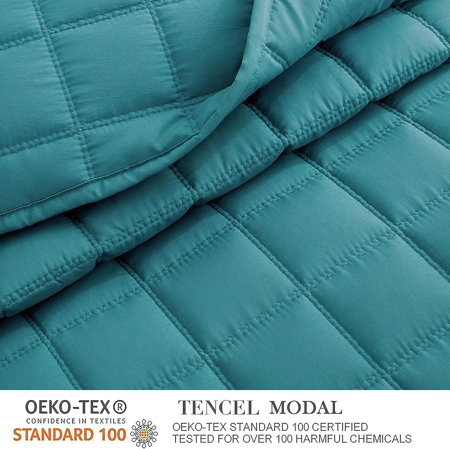 Chezmoi Collection Tencel Modal Blend Quilt Set Queen Size, Teal - Lightweight Soft Bedspread Detailed Square Stitched Quilt for All Seasons