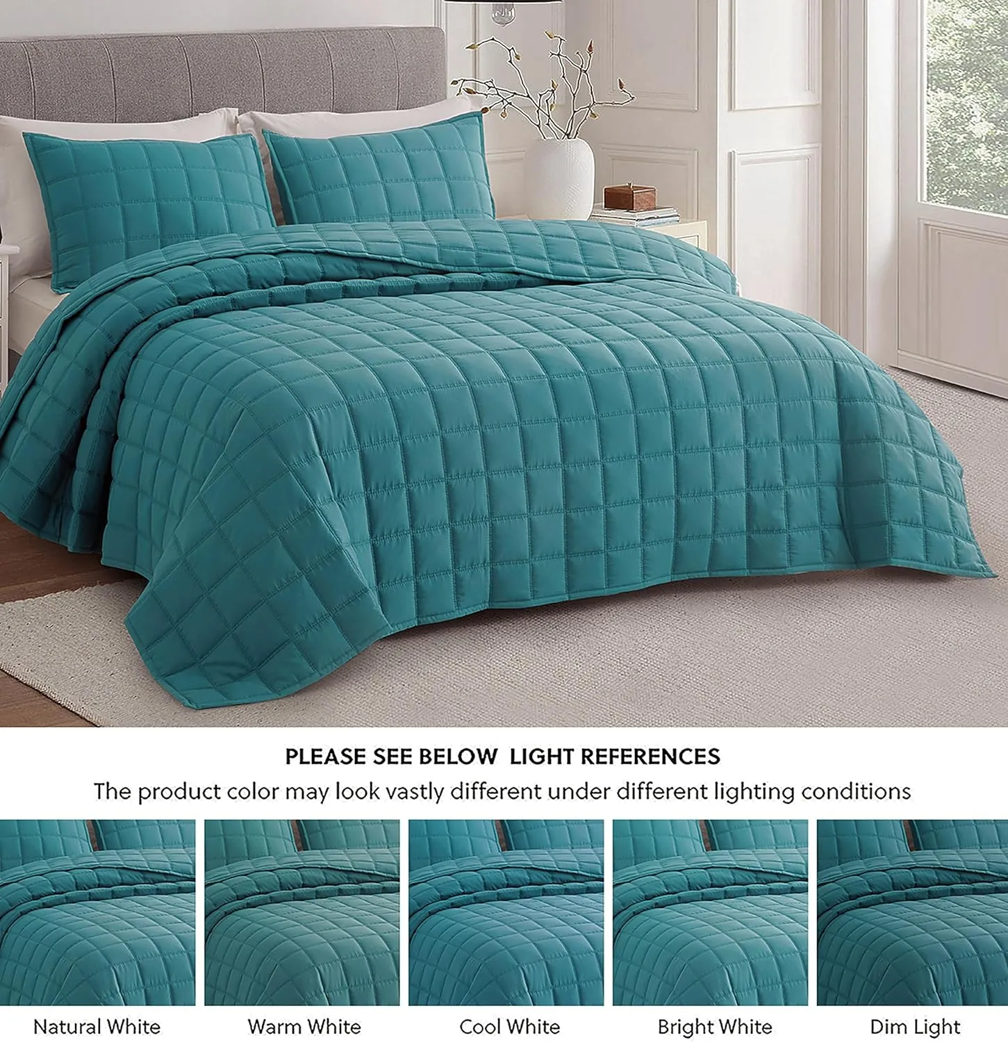 Chezmoi Collection Tencel Modal Blend Quilt Set Queen Size, Teal - Lightweight Soft Bedspread Detailed Square Stitched Quilt for All Seasons