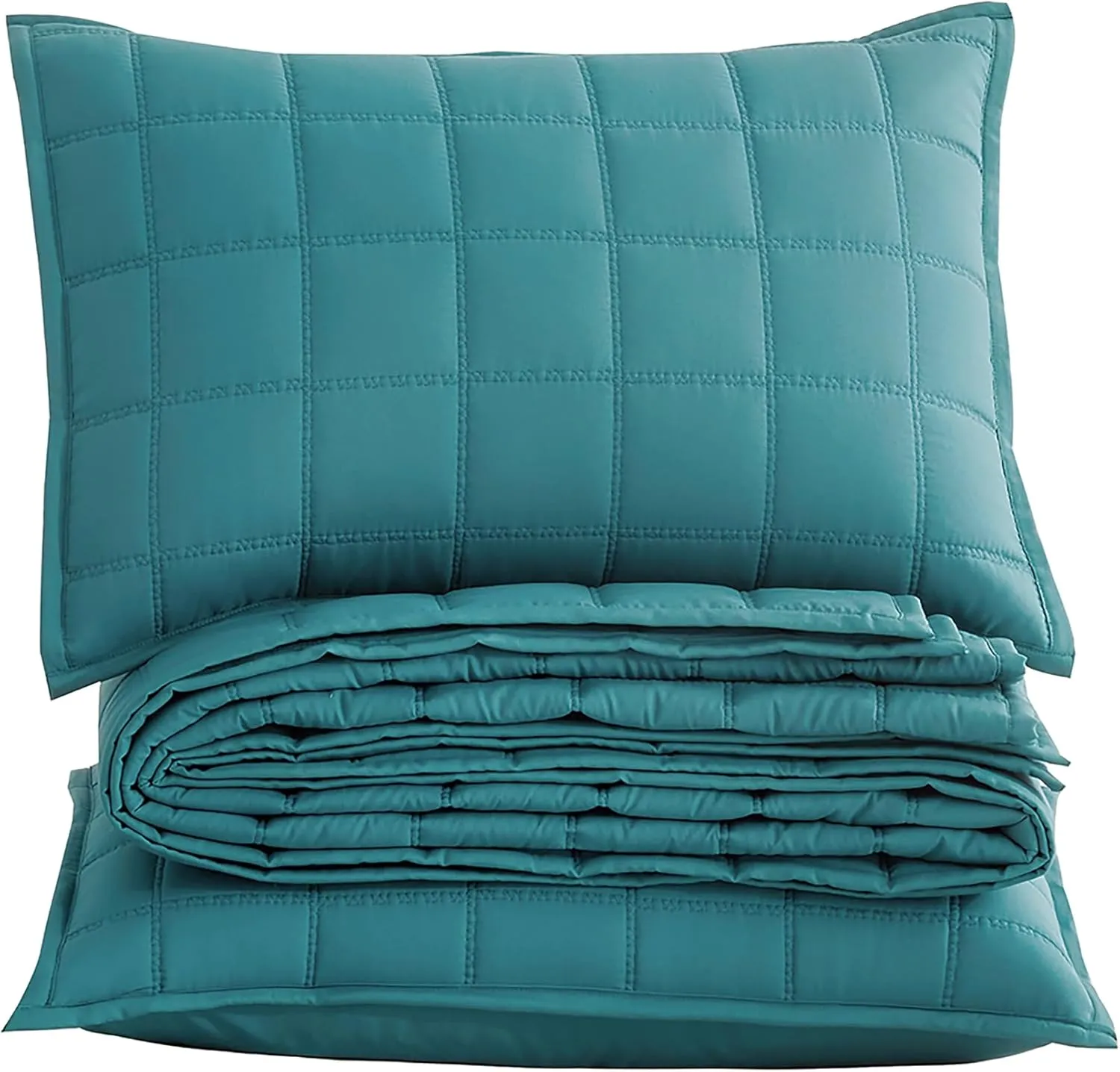Chezmoi Collection Tencel Modal Blend Quilt Set Queen Size, Teal - Lightweight Soft Bedspread Detailed Square Stitched Quilt for All Seasons
