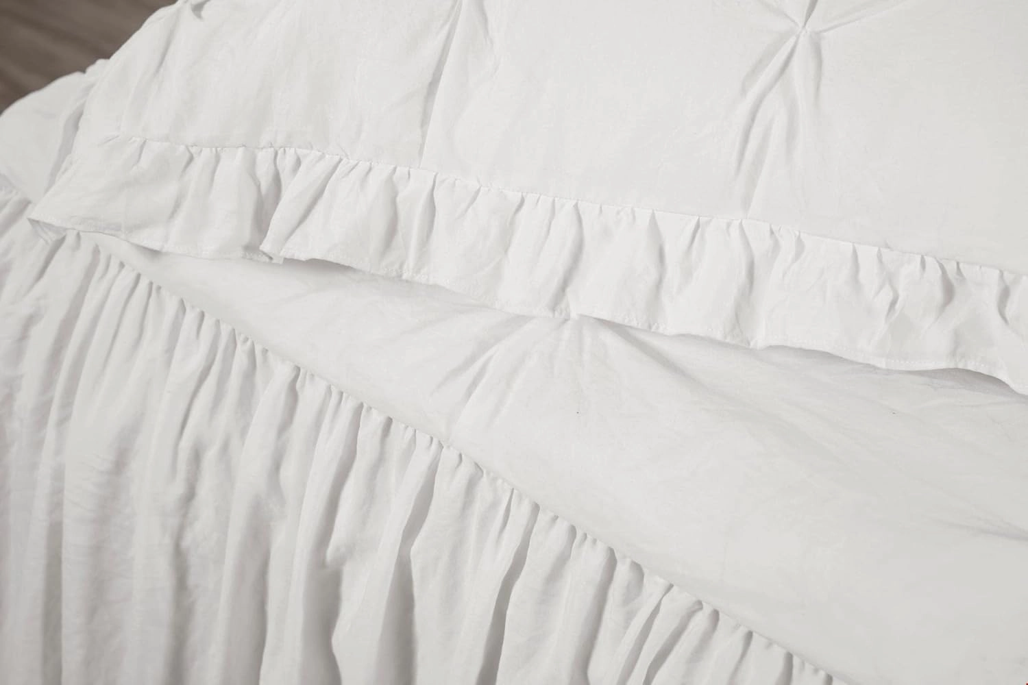 Chezmoi Collection Aria 3-Piece Pinch Pleat Pintuck Ruffle Skirt Bedspread Set - French Country Chic Farmhouse - Queen, Ivory