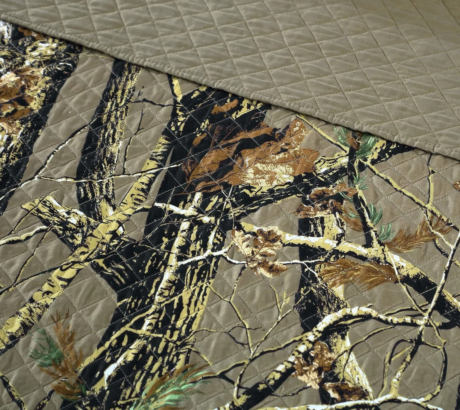 Chezmoi Collection Salem 5-Piece Cabin Lodge Forest Woods Pre-Washed Daybed Size Bedding Quilt Set - Nature Camo Daybed Coverlet Set - Tree Leaves Printed Soft Microfiber - Natural