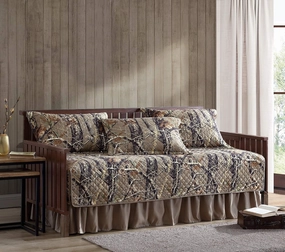 Chezmoi Collection Salem 5-Piece Cabin Lodge Forest Woods Pre-Washed Daybed Size Bedding Quilt Set - Nature Camo Daybed Coverlet Set - Tree Leaves Printed Soft Microfiber - Natural