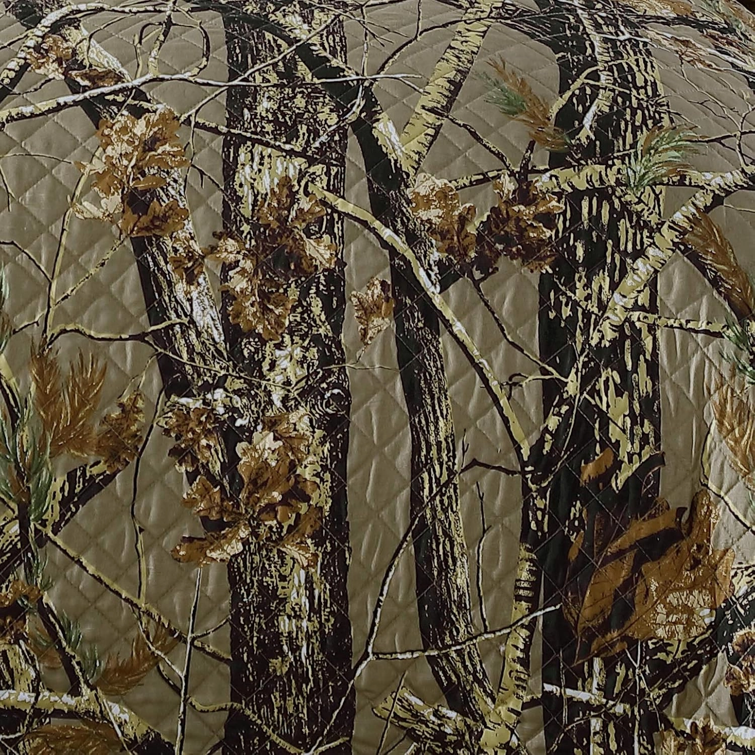 Chezmoi Collection Salem 5-Piece Cabin Lodge Forest Woods Pre-Washed Daybed Size Bedding Quilt Set - Nature Camo Daybed Coverlet Set - Tree Leaves Printed Soft Microfiber - Natural
