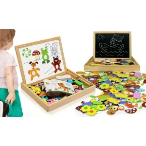 Children's Wooden Multifunctional Animal Puzzle Magnetic Drawing Board