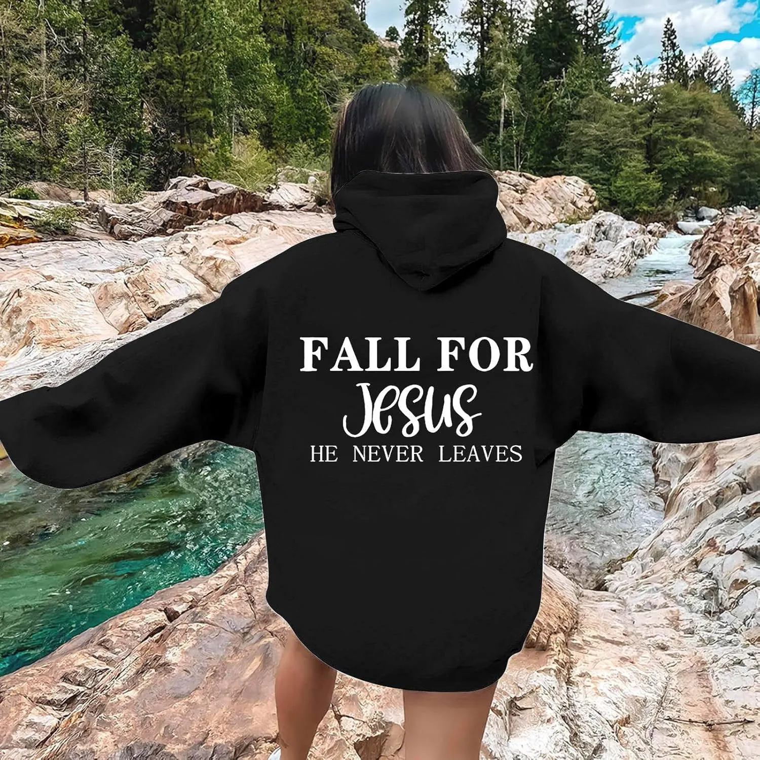 Christian Gift Casual Shirt for Women Jesus Is King Fall for Jesus He Never Leaves Christian Sweatshirt Letter Christ