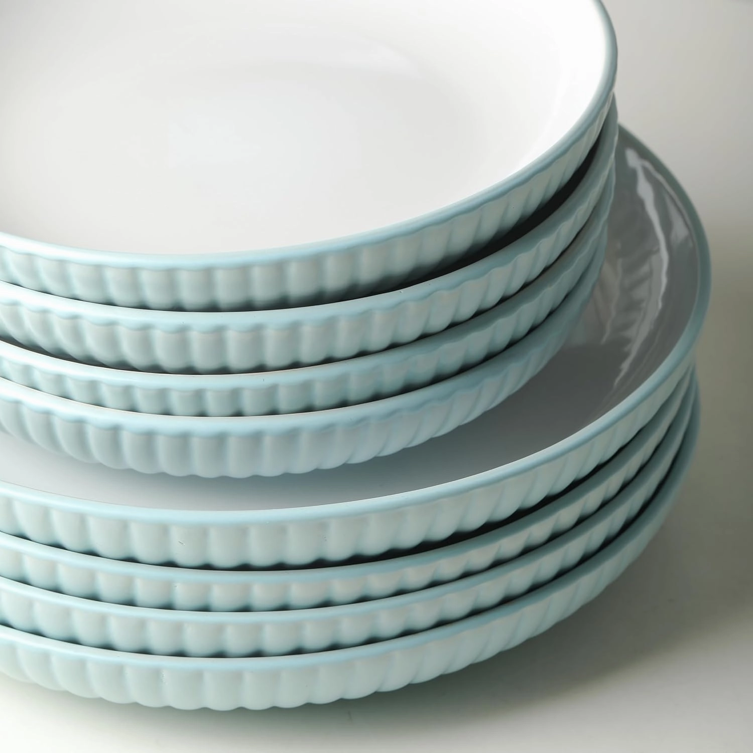 Christian Siriano Lustra Modern 16-Piece Stoneware Dinnerware Set, Plates and Bowls Set, Dinner and Salad Plates, Ramen Bowls, Dishes for 4, Teal