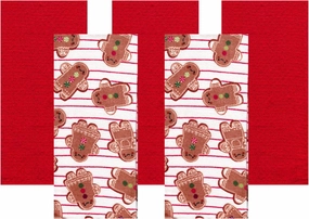 Christmas Holiday Cotton Kitchen Towels, Gingerbread Stripe Print Solid Red 5 Pack Cotton Dishtowels