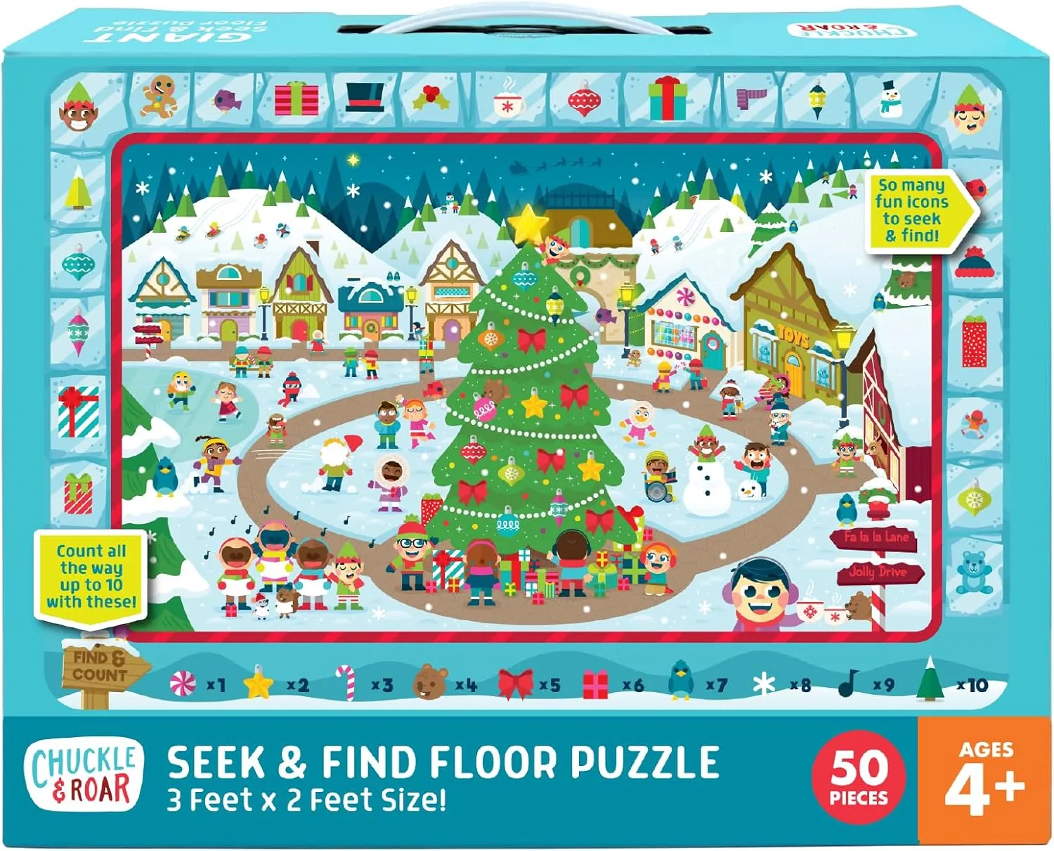 Chuckle & Roar - Christmas Village Puzzle - Engaging and Educational Puzzles for Kids - Larger Pieces Designed for Preschool Hands - 50 PC Floor Puzzle