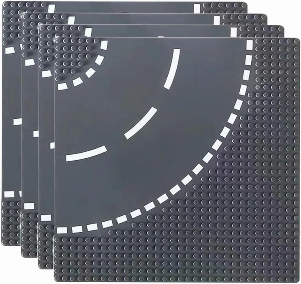 City Road Plates Curve Baseplate Bricks Building Toy Set for City Town Street Birthday Gift for Kids Boys Grey 4 Pack