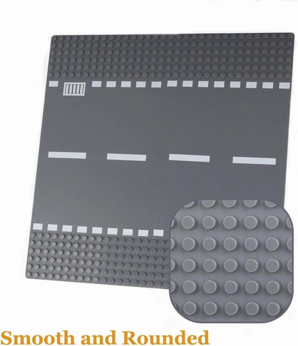 City Road Plates Curve Baseplate Bricks Building Toy Set for City Town Street Birthday Gift for Kids Boys Grey 4 Pack
