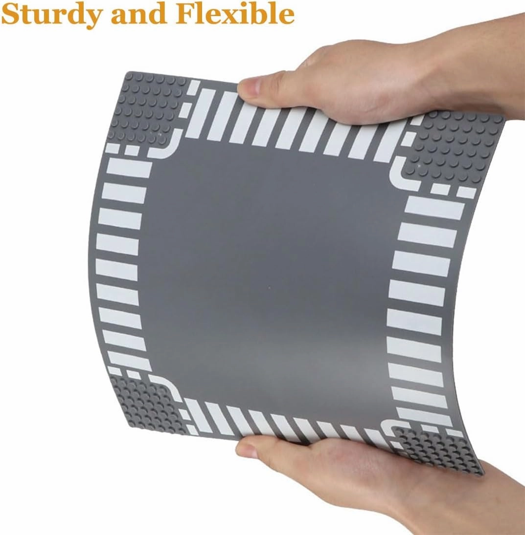 City Road Plates Curve Baseplate Bricks Building Toy Set for City Town Street Birthday Gift for Kids Boys Grey 4 Pack