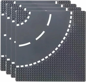 City Road Plates Curve Baseplate Bricks Building Toy Set for City Town Street Birthday Gift for Kids Boys Grey 4 Pack