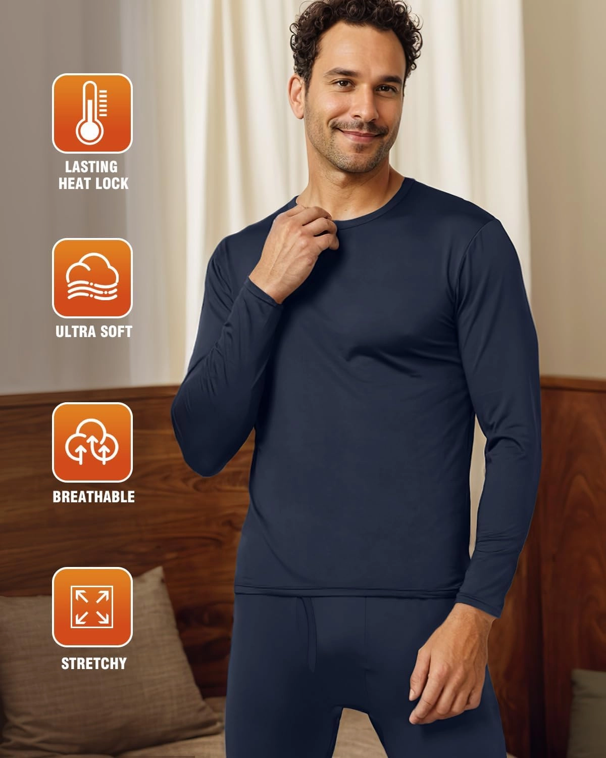 CL convallaria Long Johns Thermal Underwear for Men Soft Fleece Lined Base Layer Cold Weather Top Bottom Gift Set