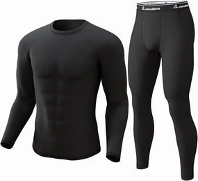 CL convallaria Long Johns Thermal Underwear for Men Soft Fleece Lined Base Layer Cold Weather Top Bottom Gift Set Midweight Crew Neck Black X-Large