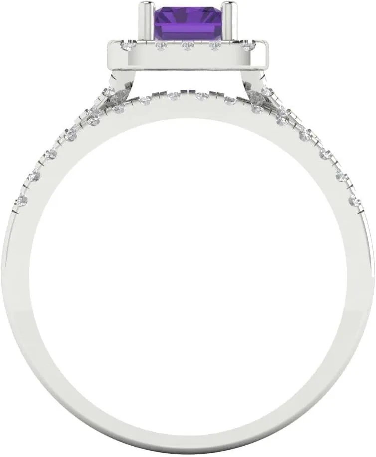 Clara Pucci 1.54 carat Emerald Round Cut Halo Solitaire Natural Amethyst Wedding Anniversary Bridal Ring band set 14k White Gold