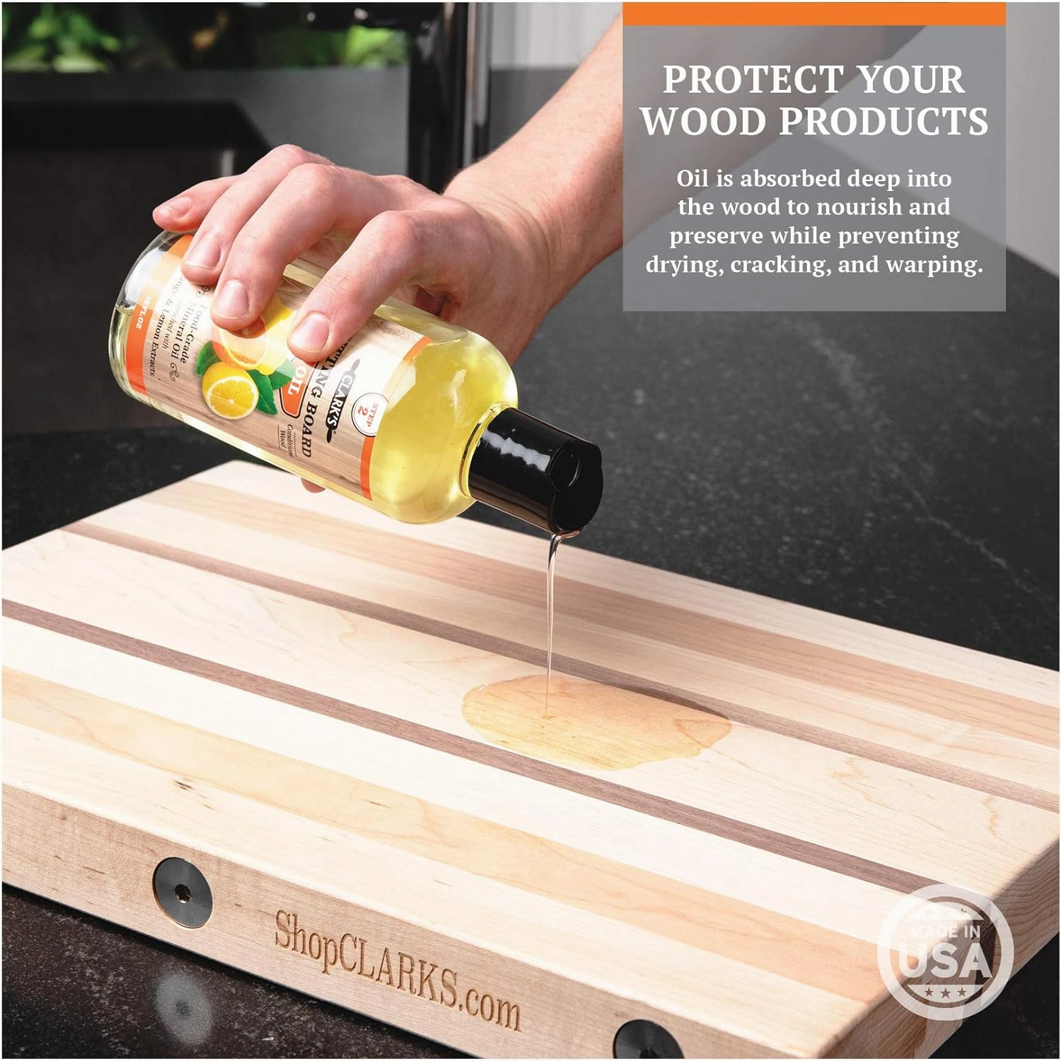 CLARK'S Cutting Board Oil And Wax Kit - Restore The Beauty Of Your Wood - 3-Step Care Solution - Clean Your Wood In All Natural Chemical Free Way - Prevents Cracking Or Warping - Food Safe