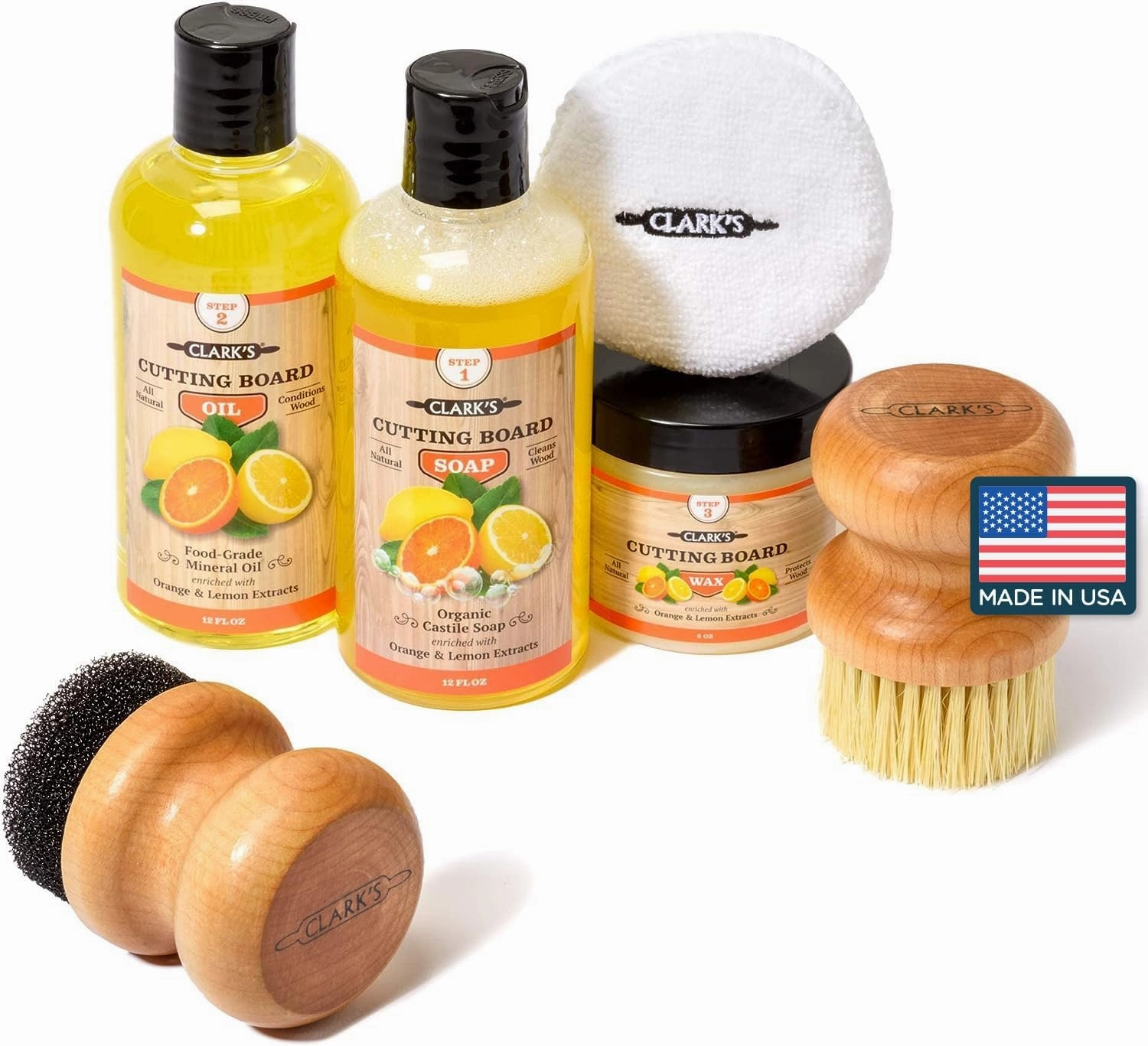 CLARK'S Cutting Board Oil And Wax Kit - Restore The Beauty Of Your Wood - 3-Step Care Solution - Clean Your Wood In All Natural Chemical Free Way - Prevents Cracking Or Warping - Food Safe