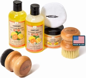 CLARK'S Cutting Board Oil And Wax Kit - Restore The Beauty Of Your Wood - 3-Step Care Solution - Clean Your Wood In All Natural Chemical Free Way - Prevents Cracking Or Warping - Food Safe