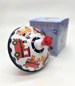 Classic Music Box Spinning Tin Top Toy from KsmToys by Bolz. The Funny Buzzing Hum Gets Louder As The Top Spins Faster, 7.5" x 7.5" x 7.5" Ages 18 m 