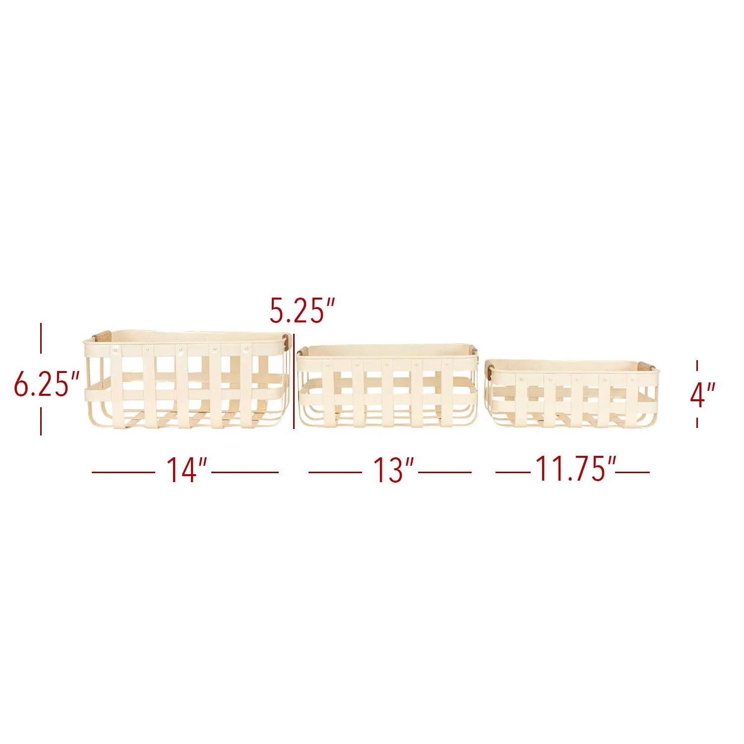 CLEMENT SET OF 3 KITCHEN BASKETS WHITE METAL, WOOD HANDLES (MIN 1)