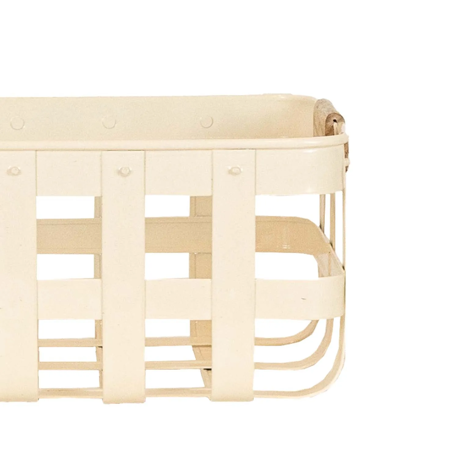 CLEMENT SET OF 3 KITCHEN BASKETS WHITE METAL, WOOD HANDLES (MIN 1)