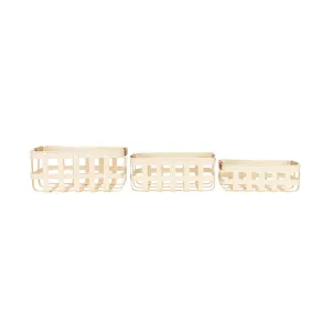 CLEMENT SET OF 3 KITCHEN BASKETS WHITE METAL, WOOD HANDLES (MIN 1)