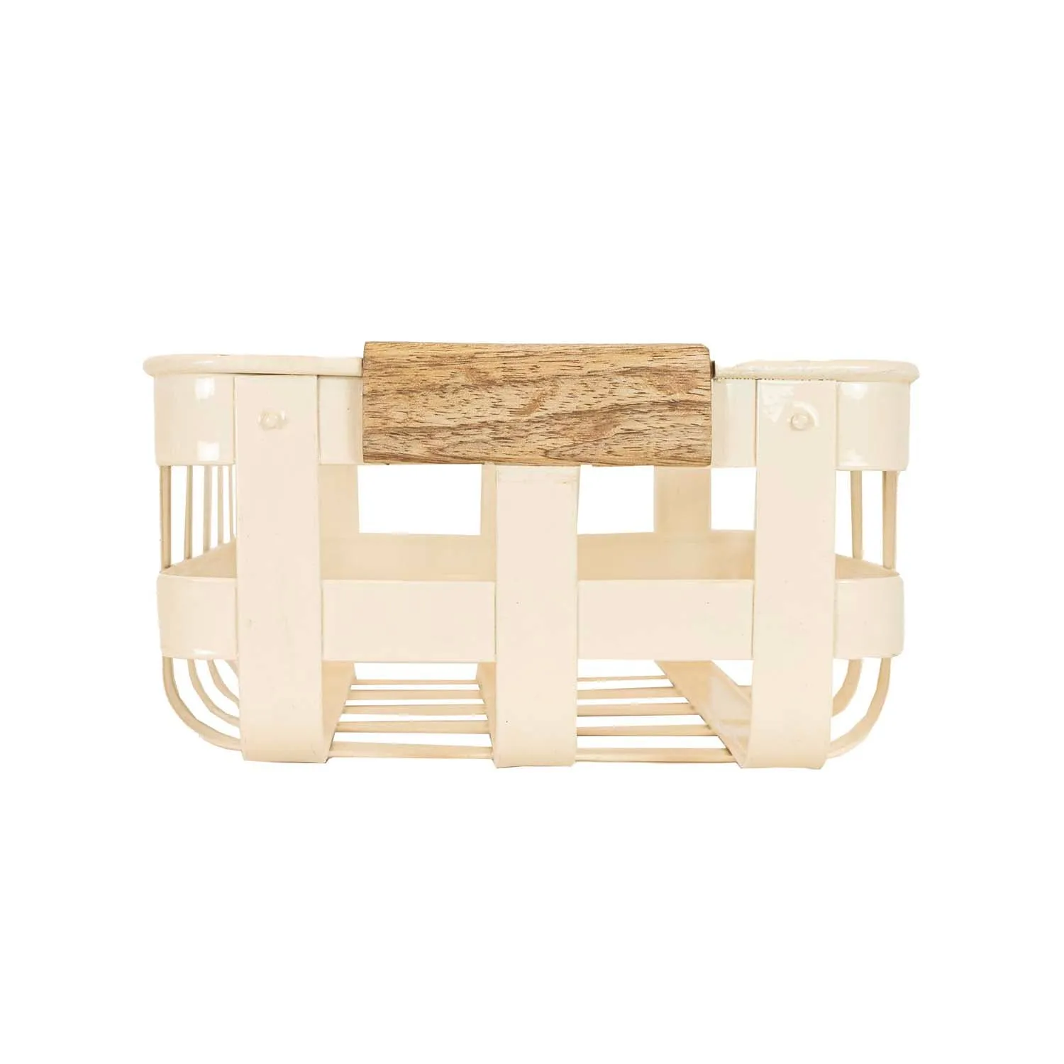 CLEMENT SET OF 3 KITCHEN BASKETS WHITE METAL, WOOD HANDLES (MIN 1)