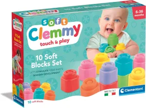 Clementoni - Soft Clemmy Building Bricks, Pack of 10 Rubber Bricks for Children 6 Months, Stackable and Washable Sensory Play, Made in Italy, 17988