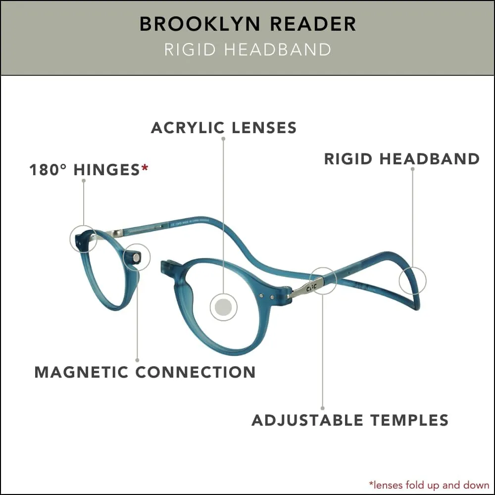 Clic Magnetic Reading Glasses for Men or Women, Computer Readers, Brooklyn (S-M, Jean Blue, 2.50 Magnification)