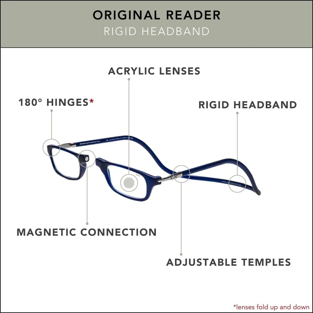 Clic Magnetic Reading Glasses for Men or Women, Computer Readers, Original (Small-Medium Size)